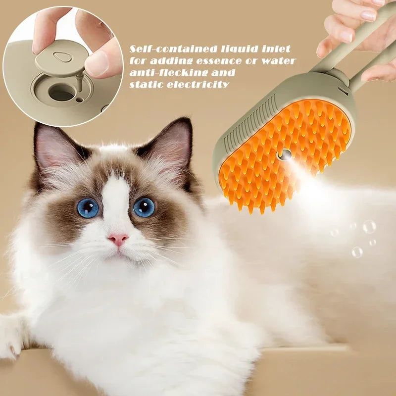 SLICKPET 3-in-1 Self-Cleaning Electric Pet Grooming Brush for Dogs and Cats - Steamy Brush for Removing Tangled and Loose Hair